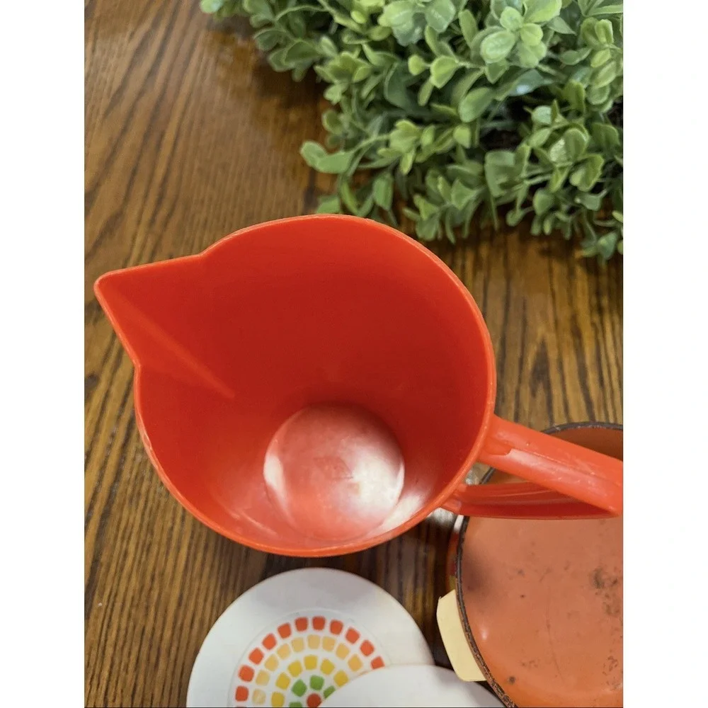 Enamel Tin Pots Pans Plates Pitcher Kitchen Pretend Play 1970s Vintage‎ Orange